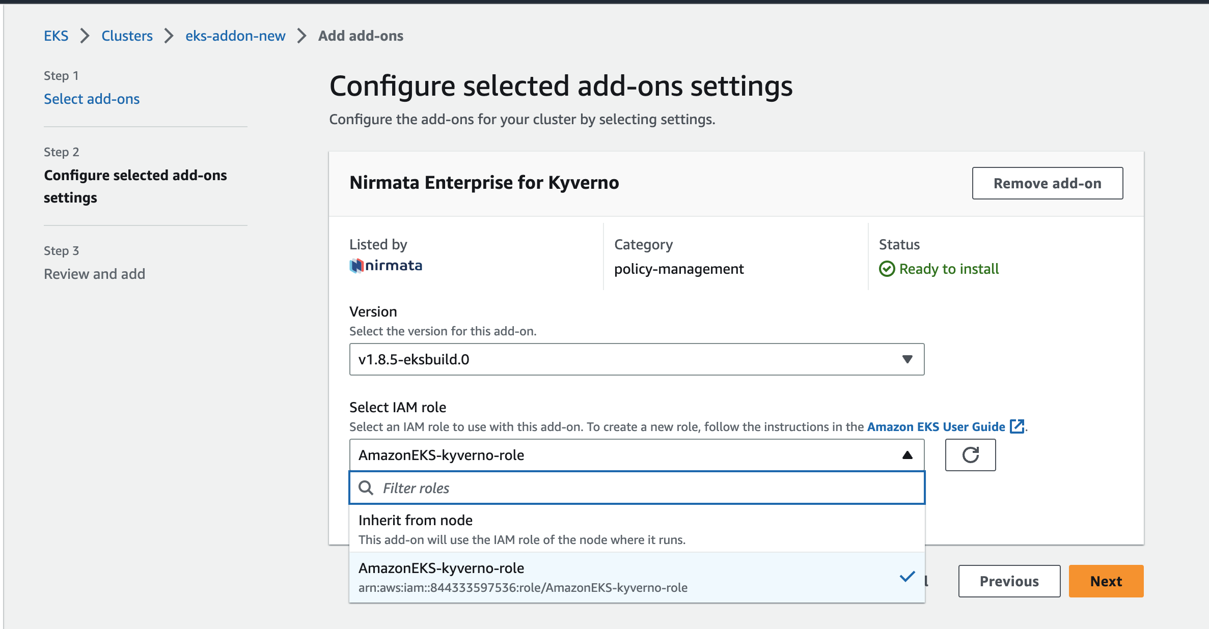 Configure add-on